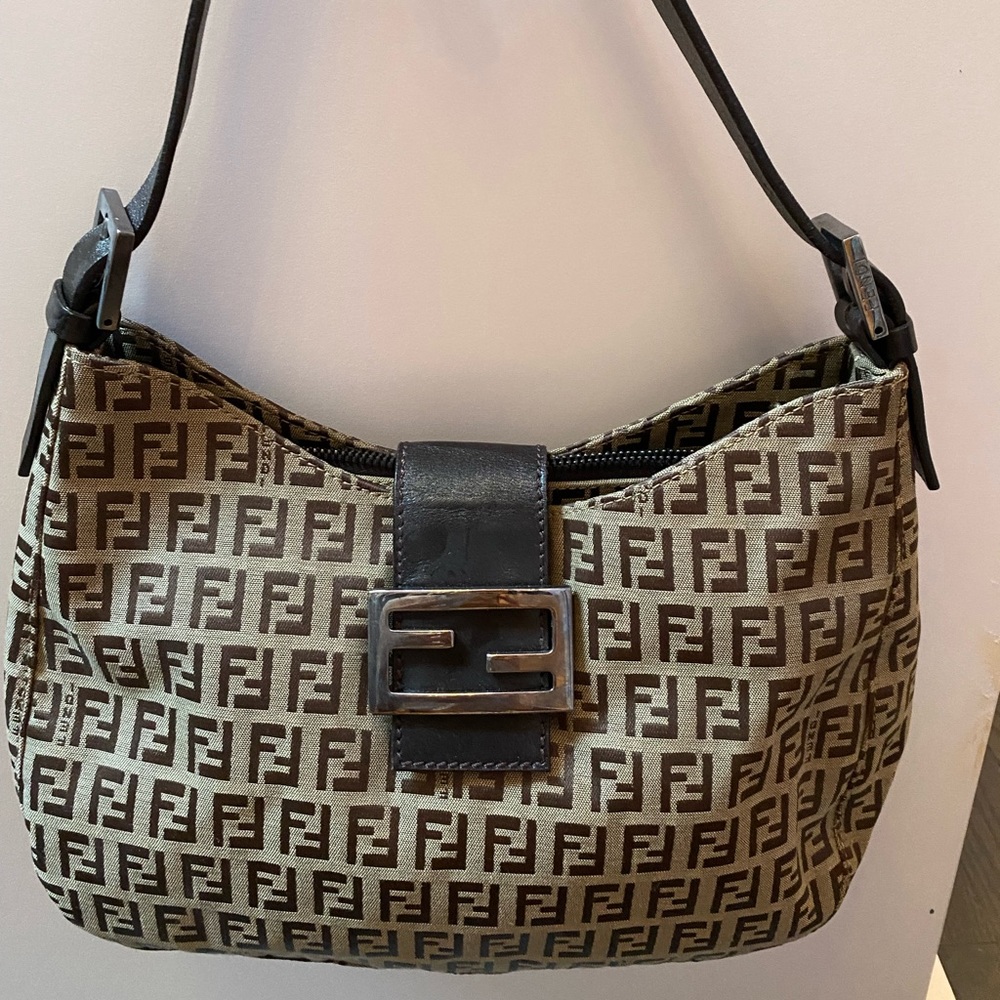 FENDI brown on light brown monogram one strap shoulder bag